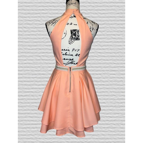 Lulus Peach Backless Skater Dress Womens SM High Neck Pearl Party Prom - Picture 6 of 11